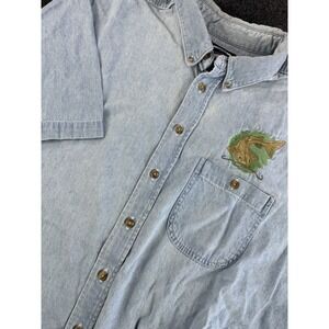 Three Rivers Fishing Shirt XXL Light Blue Button Up Embroidered Fish